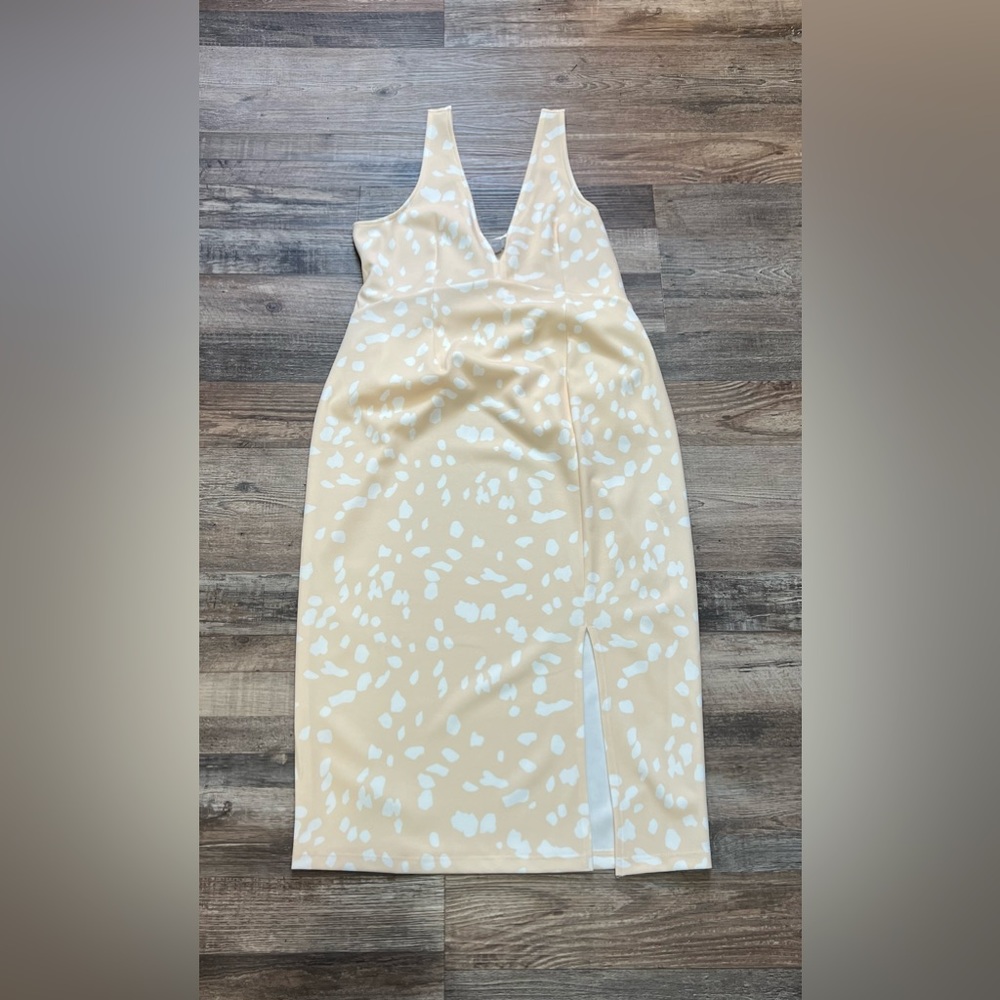 ASOS Sleeveless Print Dress w/ Front Slit / Color: Yellow & White / Size: 10 - Picture 2 of 4